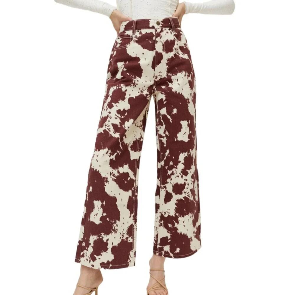 BDG Cow Print Jeans 26 High Rise Wide Leg Brown Ivory Y2K Western